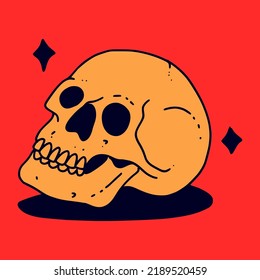 hand drawn design badge style flat skull drawing