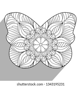 Hand drawn design of butterfly Shape  With Mandala design element. Vector illustration