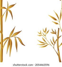 Hand drawn design card with golden bamboo on a transparent background. Vector illustration. 
