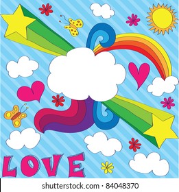 Hand drawn design with cloud-banner. EPS 8 CMYK with global colors vector illustration.