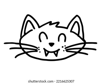 Hand drawn design of cute cat with whiskers in doodle style