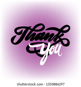 Hand drawn design element with lettering "Thank you" on. Vector illustration for postcard or sticker.