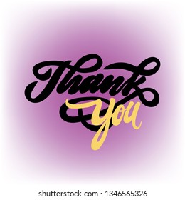 Hand drawn design element with lettering "Thank you" on. Vector illustration for postcard or sticker.