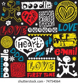 hand drawn design elements, crazy doodle set