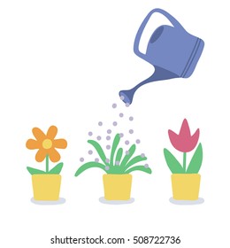 hand drawn design elements for home flowers and watering can
