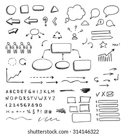 Hand drawn design elements isolated on white