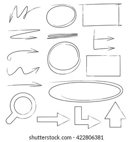 hand drawn design elements, marker elements circle rectangle and arrow