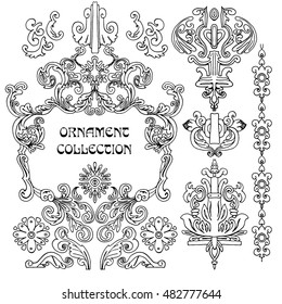 Hand drawn design elements and page decoration, vintage classic frame collection with flowers and leaves