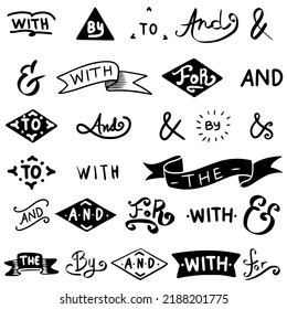 Hand drawn design elements set of ampersands and catchwords. vintage doodle ampersands, ribbon, catchwords, calligraphy. vector illustration.