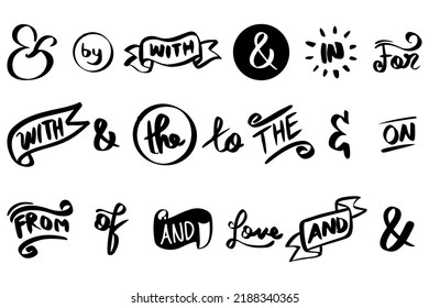 Handgezeichnete Designelemente aus Ampersand und Schlagwörtern. Vintage-Doodle-Ampersand, Band, Schlagwörter, Kalligrafie. Vektorgrafik.