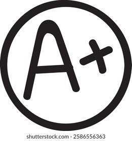 Hand drawn design featuring an A plus grade enclosed in a circle, representing outstanding achievement and academic excellence in education and student performance