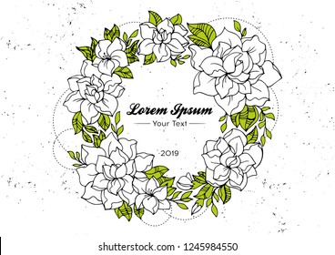  Hand drawn design floral frame. Vector vintage elegant wedding invitation. 