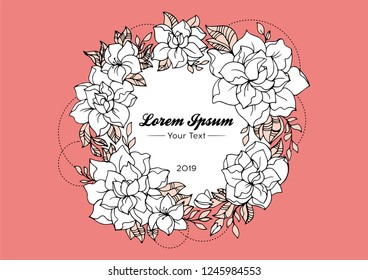  Hand drawn design floral frame. Vector vintage elegant wedding invitation. 