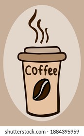 Hand drawn design with lettering Coffee on a cup shaped background. Vector illustration. Doodle.