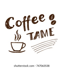 Hand drawn design with lettering Coffee on a cup shaped background. Illustration