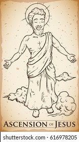 Hand drawn design in scroll, representing the Ascension of Jesus Christ after of Easter celebration.