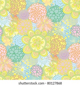 Hand drawn design seamless floral pattern made of several flowers.