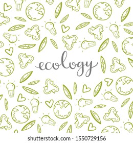 Hand drawn design vector illustration, set of ecology, ecology problem and green energy icons.