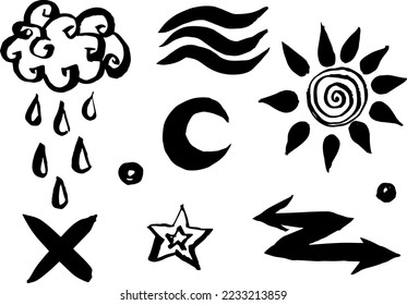 Hand drawn еlements for design. weather forecast icons.