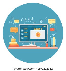 Hand drawn design website banner of e-learning, e-book, online education. Modern vector illustration for web design, marketing and print material. 