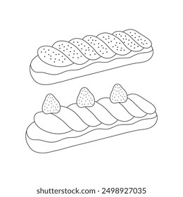 Hand drawn dessert eclair cartoon Isolated on White