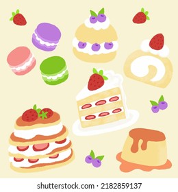 Hand drawn dessert elements collection.