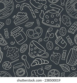 Hand drawn dessert seamless pattern. Can be used for menu, background and other design.