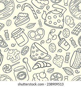 Hand drawn dessert seamless pattern. Can be used for menu, background and other design.