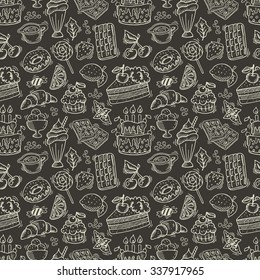 Hand drawn dessert seamless pattern. Can be used for menu, background and other design.