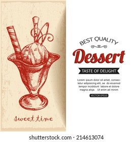 Hand drawn dessert typographical background with place for text.