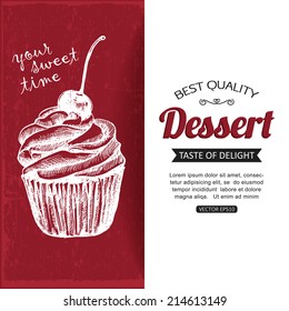 Hand drawn dessert typographical background with place for text.
