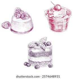 hand drawn dessert vector food