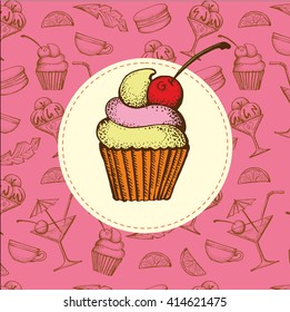 Hand drawn dessert. Hand drawn vector illustration.