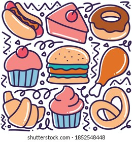 hand drawn desserts menu doodle set with icons and design elements