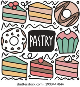 hand drawn desserts menu doodle set with icons and design elements