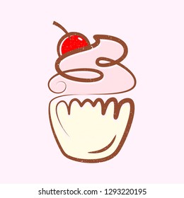 Hand drawn desserts - sketch cupcake design vintage style vector illustration. Hand drawing of cupcake desserts. Vector illustration EPS.10