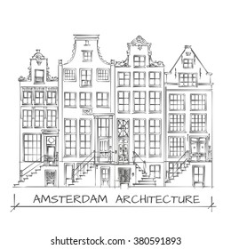 Hand Drawn Detail Amsterdam Architecture Drawing. Black on White 