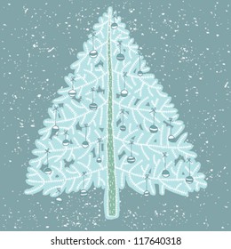 Hand drawn detailed grunge illustration of christmas tree No. 4