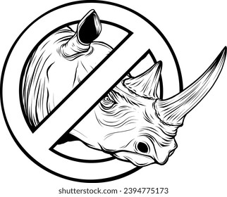 Hand drawn detailed illustration of rhinoceros head.