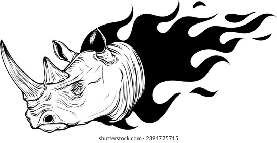 Hand drawn detailed illustration of rhinoceros head.