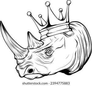 Hand drawn detailed illustration of rhinoceros head.