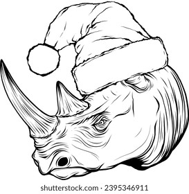 Hand drawn detailed illustration of rhinoceros head.