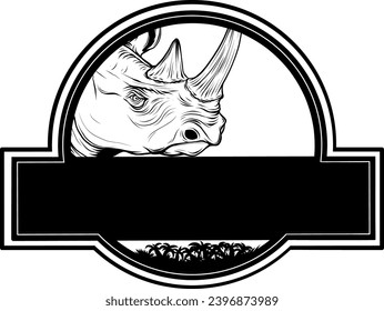 Hand drawn detailed illustration of rhinoceros head.