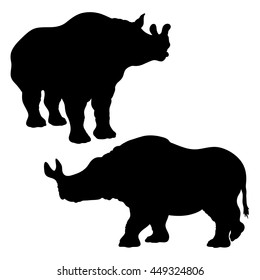 Hand drawn detailed set of brontotheriums' stencils. High quality anatomic and realistic image. Black and white picture. Megacerops.