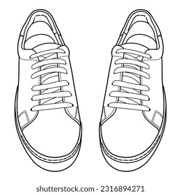 Hand dibujó zapatillas de deporte, zapatos de gimnasia. Estilo clásico vintage. Ilustración vectorial del doodle de esquema. Vista superior y lateral