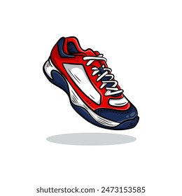 Hand drawn detailed sneakers, gym shoes 3d view. Classic vintage style. Doodle vector illustration.