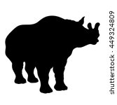 Hand drawn detailed stencil of a standing brontheterium. High quality anatomic and realistic image. Black and white picture. Megacerops.