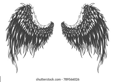 Hand Drawn Detailed Wings Stock Vector (Royalty Free) 789566026 ...