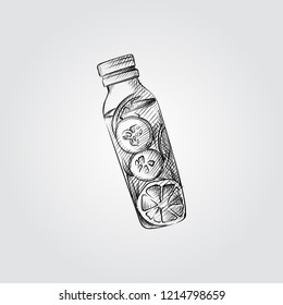 Hand Drawn Detox Water Sketch Symbol isolated on white background. Vector 
Detox Water In Trendy Style. Healthy food hand drawing sketches elements