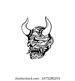 Ilustración vectorial de máscara Oni japonés dibujado a mano del diablo